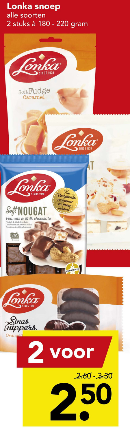 Lonka   fudge, chocolade folder aanbieding bij  Deen - details