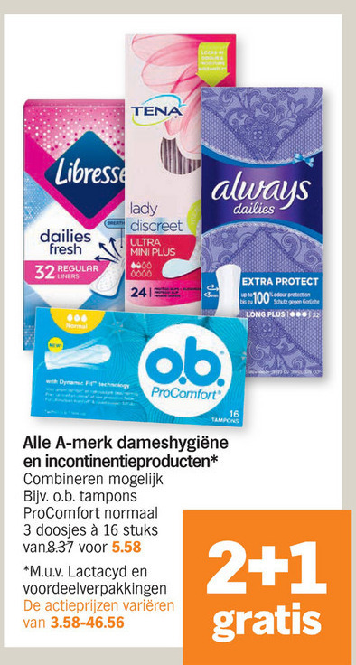 Alle merken   inlegkruisjes, tampons folder aanbieding bij  Albert Heijn - details