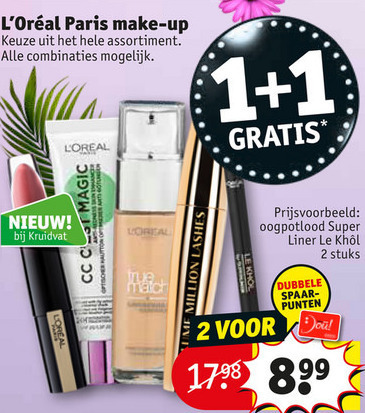 L Oreal   foundation, mascara folder aanbieding bij  Kruidvat - details