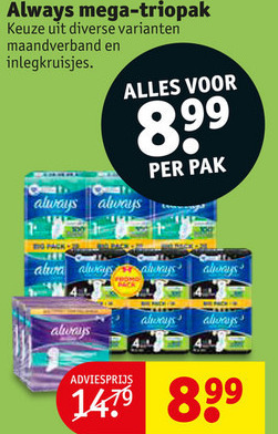 Always   maandverband, inlegkruisjes folder aanbieding bij  Kruidvat - details