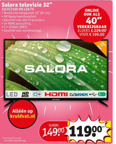 Salora   led breedbeeldtelevisie folder aanbieding bij  Kruidvat - details