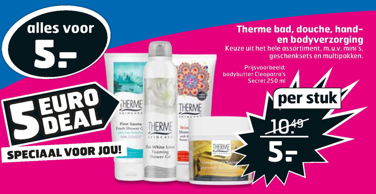 Therme   douchegel, bodylotion folder aanbieding bij  Trekpleister - details