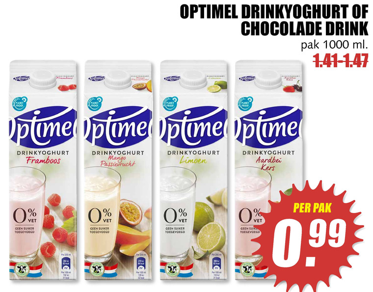 Optimel   drinkyoghurt, chocolademelk folder aanbieding bij  MCD Supermarkt Basis - details