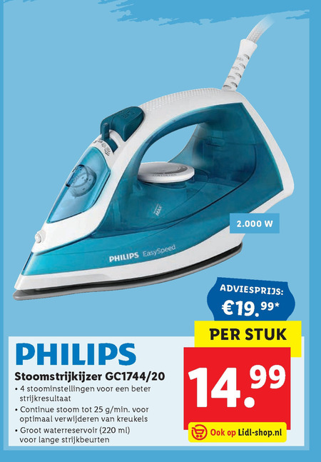 Meting Absoluut Senaat Philips stoomstrijkijzer folder aanbieding bij Lidl - details