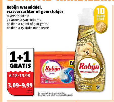 Robijn   wasverzachter, wasmiddel folder aanbieding bij  Poiesz - details