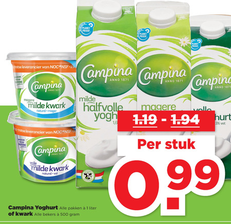 Campina   yoghurt, kwark folder aanbieding bij  Plus - details