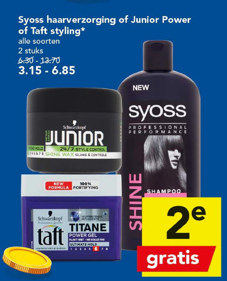 Syoss   shampoo, haargel folder aanbieding bij  Deen - details