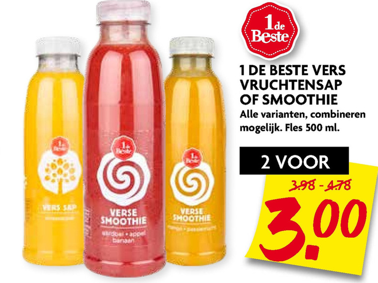 1 De Beste   fruitsmoothie, vruchtensap folder aanbieding bij  Dekamarkt - details