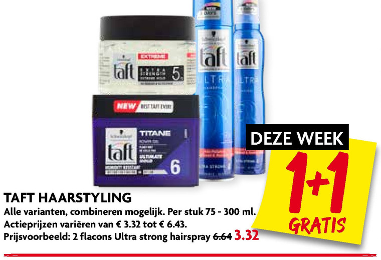 Taft   haargel, hairspray folder aanbieding bij  Dekamarkt - details