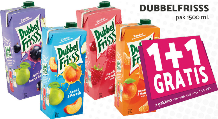 Dubbelfrisss   fruitdrank folder aanbieding bij  Boons Markt - details