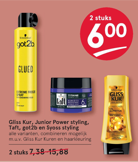 Gliss Kur   haargel, hairspray folder aanbieding bij  Etos - details