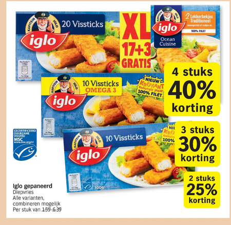 Iglo   vissticks, lekkerbekjes folder aanbieding bij  Albert Heijn - details