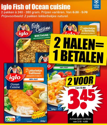 Iglo   visschnitzel, lekkerbekjes folder aanbieding bij  Dirk - details