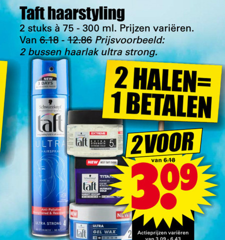 Taft   haargel, hairspray folder aanbieding bij  Dirk - details