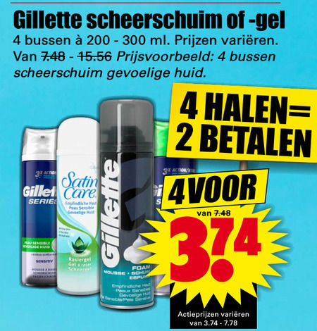 Gillette   scheergel, scheerschuim folder aanbieding bij  Dirk - details