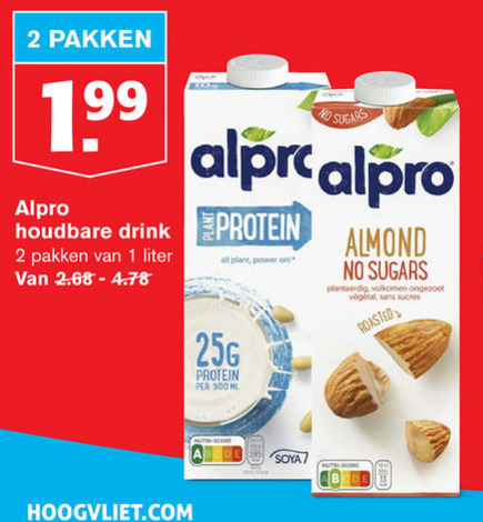 Alpro   soja melk folder aanbieding bij  Hoogvliet - details