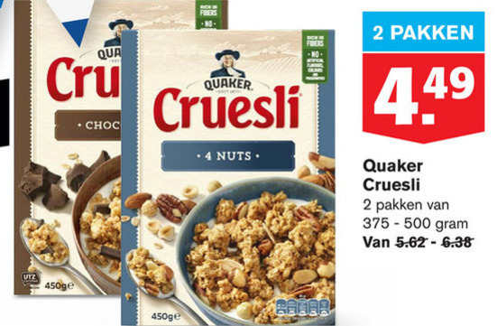 Quaker   cruesli folder aanbieding bij  Hoogvliet - details