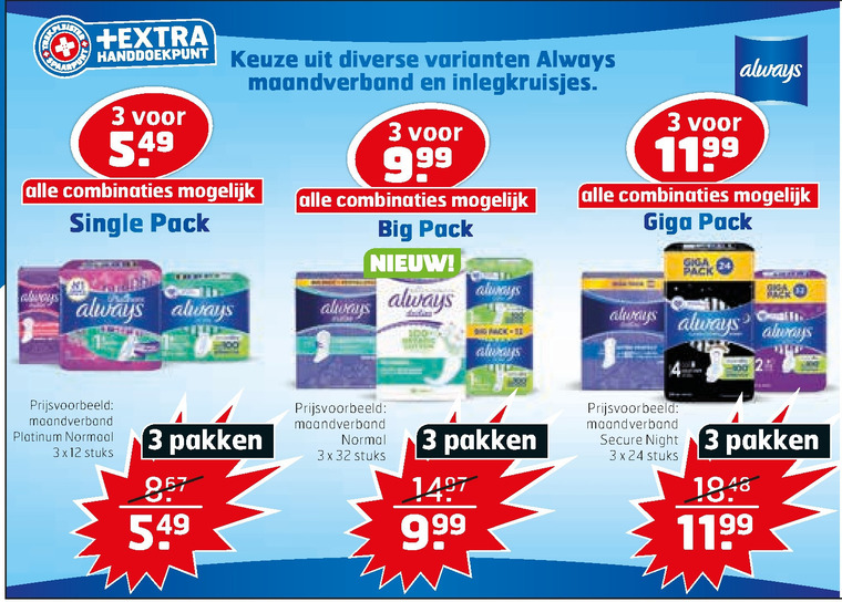 Always   maandverband, inlegkruisjes folder aanbieding bij  Trekpleister - details