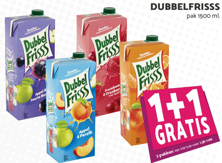 Dubbelfrisss   fruitdrank folder aanbieding bij  MCD Supermarkt Basis - details