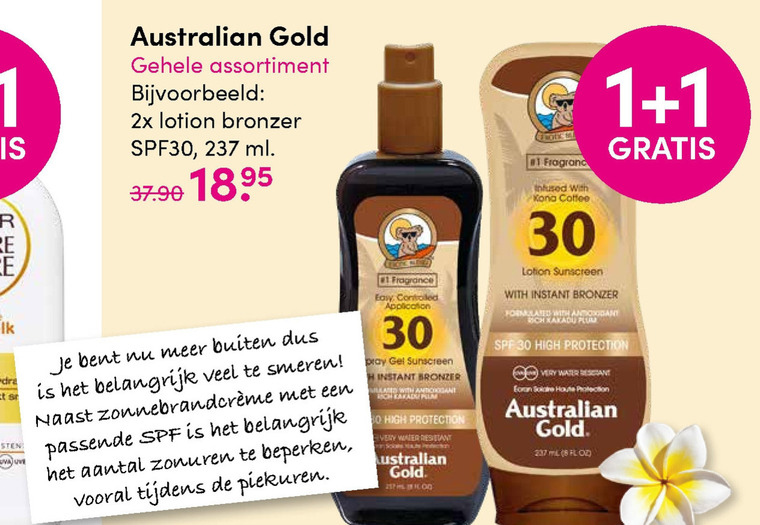 Australian Gold   zonnebrandolie, bodylotion folder aanbieding bij  DA - details