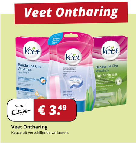 Veet   ontharingscreme, ontharingsstrips folder aanbieding bij  Voordeeldrogisterij.nl - details