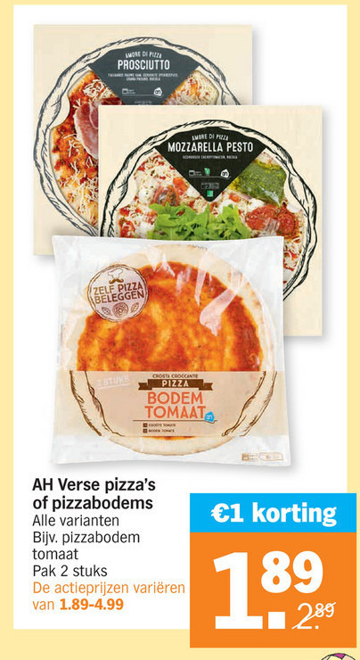 Albert Heijn Huismerk   verse pizza, pizzabodem folder aanbieding bij  Albert Heijn - details