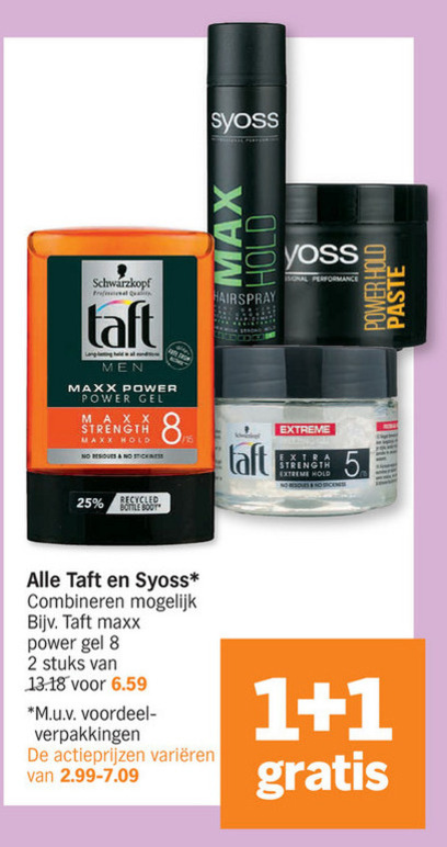 Taft   haargel, conditioner folder aanbieding bij  Albert Heijn - details