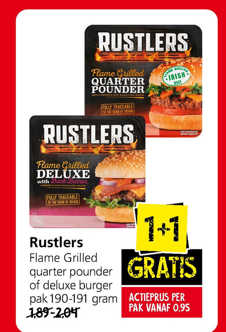 Rustler   hamburger broodje folder aanbieding bij  Jan Linders - details