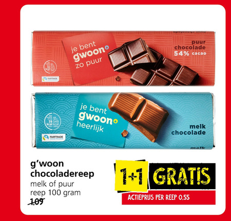 Gwoon   chocolade folder aanbieding bij  Jan Linders - details