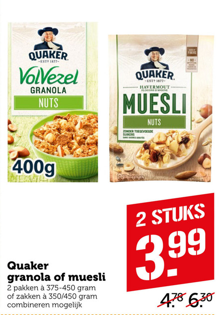 Quaker   havermout, muesli folder aanbieding bij  Coop - details