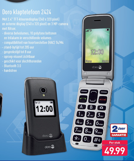 Doro   simlock vrije mobieltje folder aanbieding bij  Aldi - details