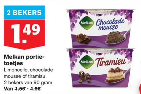 Melkan   chocolademousse, tiramisu folder aanbieding bij  Hoogvliet - details