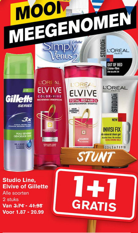 Gillette   hairspray, shampoo folder aanbieding bij  Hoogvliet - details