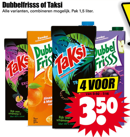 Dubbelfrisss   fruitdrank folder aanbieding bij  Dirk - details