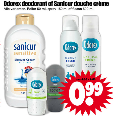 Sanicur   deodorant, douchegel folder aanbieding bij  Dirk - details