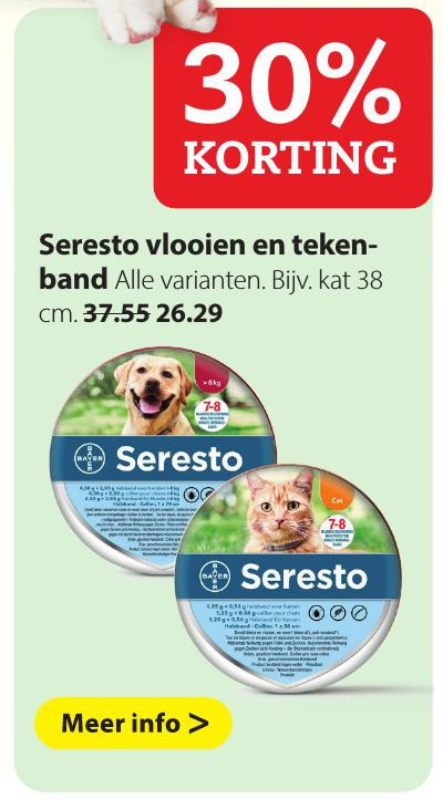 Verlengen Vel Aanbod Seresto vlooienband folder aanbieding bij Pets Place - details