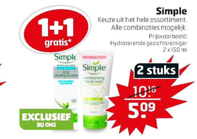 Simple   dagcreme, gezichtsreiniging folder aanbieding bij  Trekpleister - details