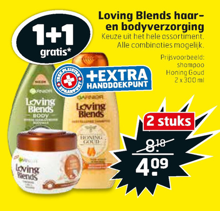 Garnier Loving Blends   shampoo, bodylotion folder aanbieding bij  Trekpleister - details