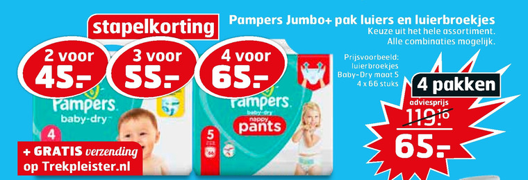 Pampers   luiers, luierbroekjes folder aanbieding bij  Trekpleister - details