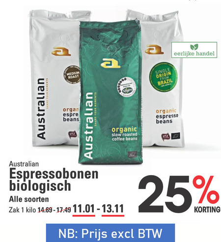 Australian   koffiebonen folder aanbieding bij  Sligro - details