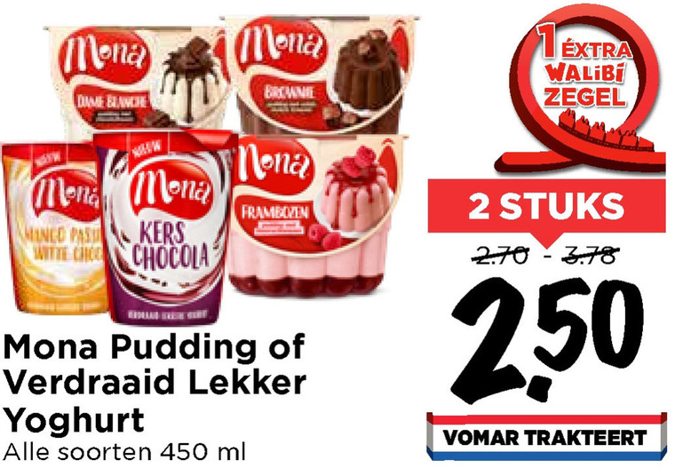 Mona   vruchtenyoghurt, pudding folder aanbieding bij  Vomar - details