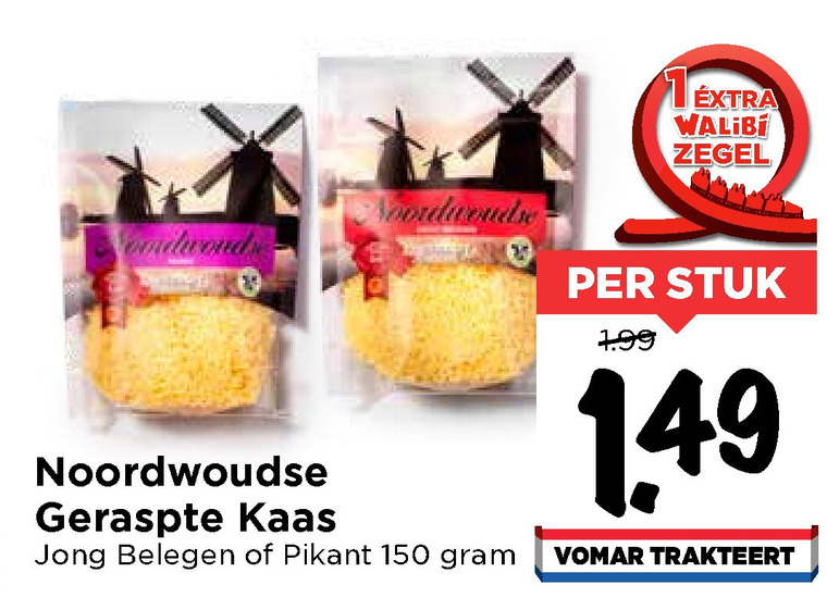 Noordwoudse   geraspte kaas folder aanbieding bij  Vomar - details