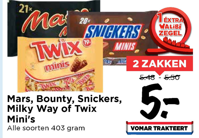 Twix   mini chocoladerepen folder aanbieding bij  Vomar - details