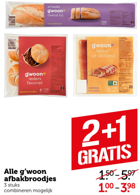 Gwoon   kaiserbroodjes, stokbrood folder aanbieding bij  Coop - details