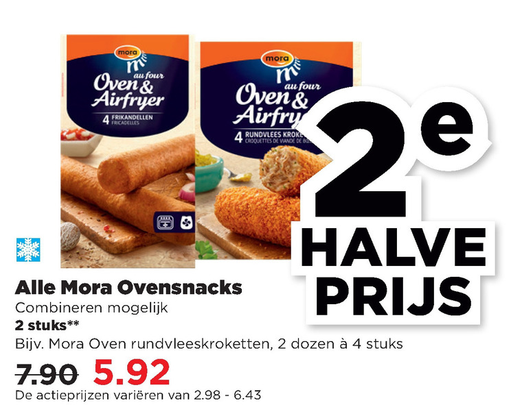 Mora   frikandellen, snack folder aanbieding bij  Plus - details