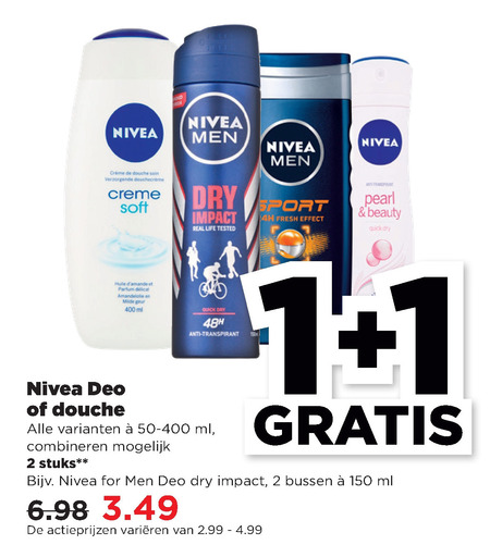 Nivea   douchegel, deodorant folder aanbieding bij  Plus - details