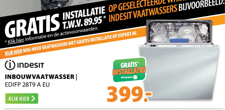 Indesit   inbouwvaatwasser folder aanbieding bij  Expert - details