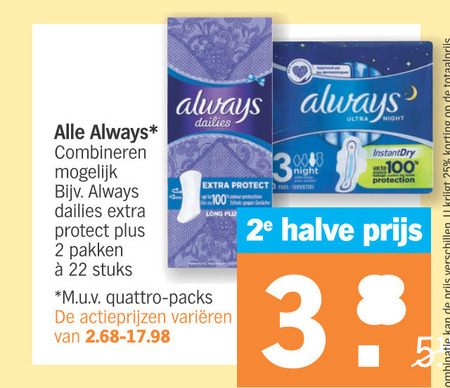 Always   inlegkruisjes, maandverband folder aanbieding bij  Albert Heijn - details