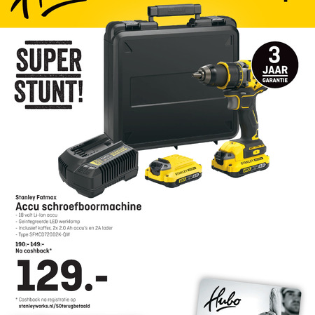 Stanley   accuboormachine folder aanbieding bij  Hubo - details