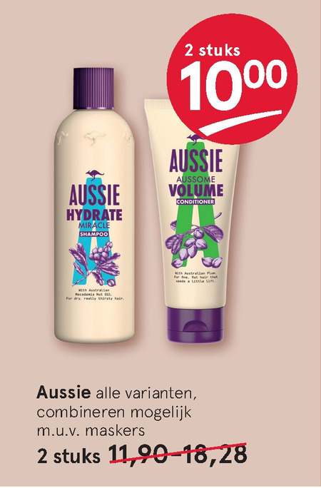 Aussie   shampoo, conditioner folder aanbieding bij  Etos - details